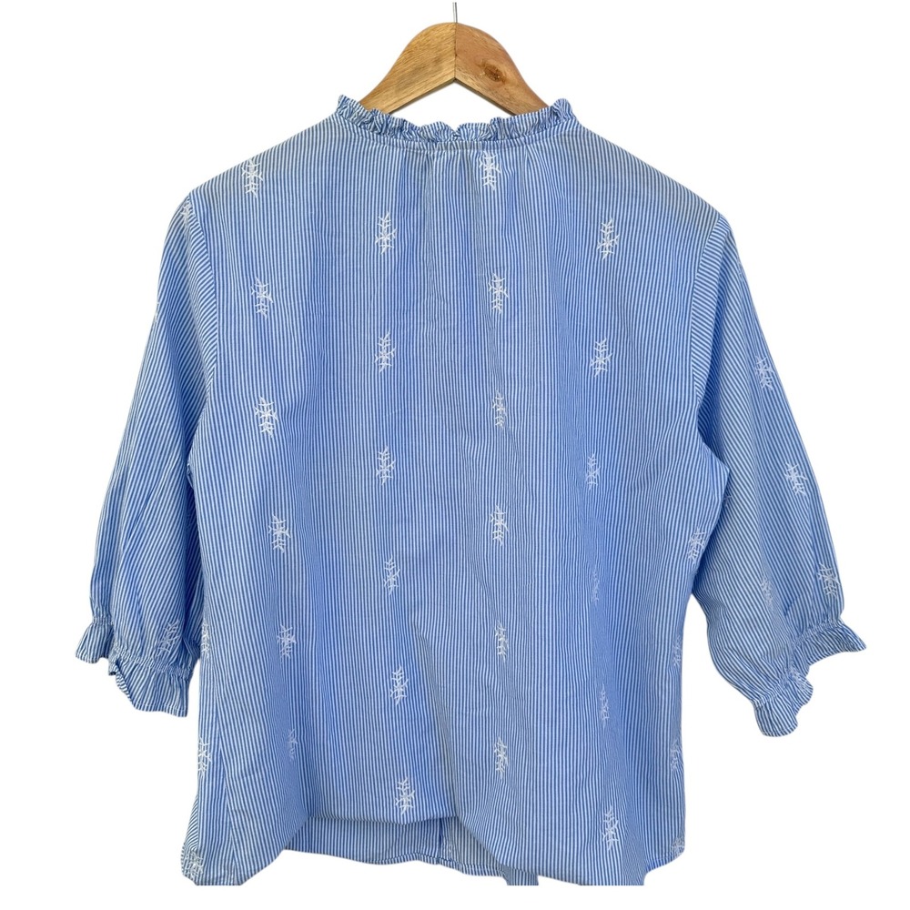 St John's Bay Top Embroidered Ruffle Neck Cotton Stripe Top Small Summer - Picture 2 of 10